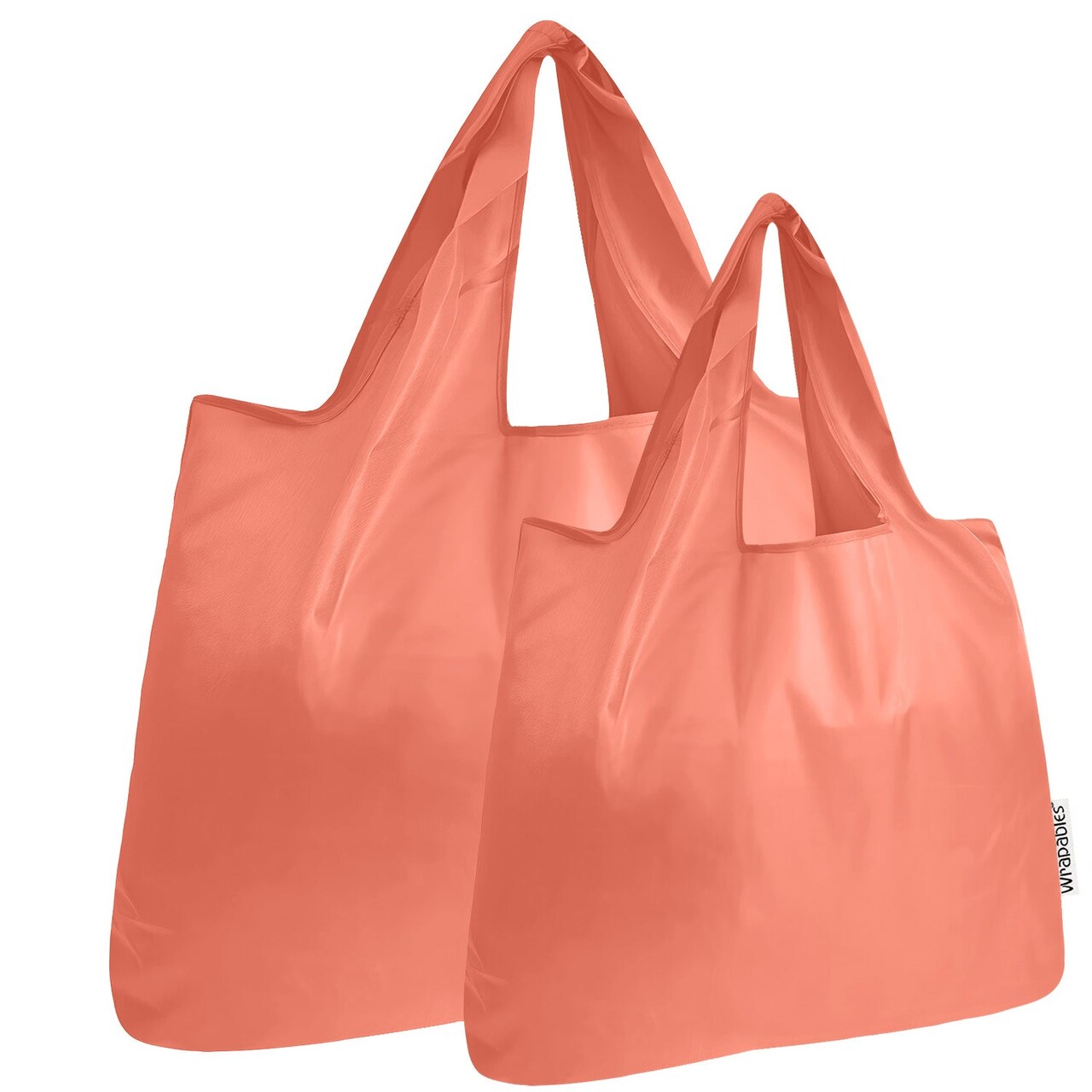 Wrapables Large & Small Foldable Tote Nylon Reusable Grocery Bags, Set of 2, Grapefruit